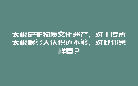 太极是非物质文化遗产，对于传承太极很多人认识还不够，对此你怎样看？