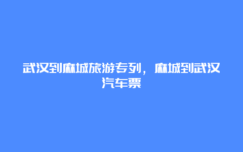 武汉到麻城旅游专列，麻城到武汉汽车票