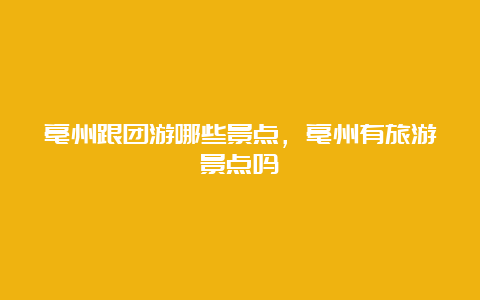 亳州跟团游哪些景点，亳州有旅游景点吗