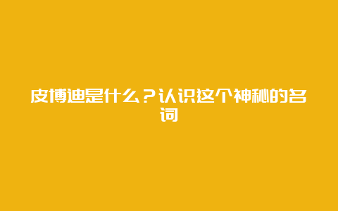 皮博迪是什么？认识这个神秘的名词