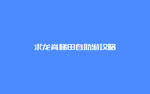 求龙脊梯田自助游攻略