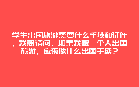 学生出国旅游需要什么手续和证件，我想请问，如果我想一个人出国旅游，应该做什么出国手续？