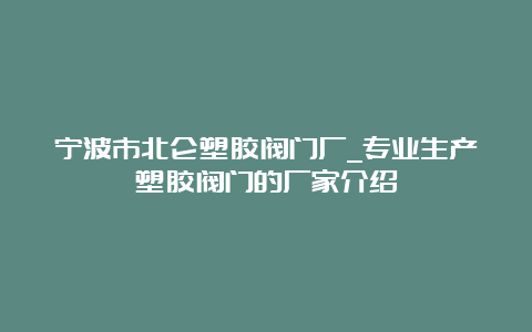 宁波市北仑塑胶阀门厂_专业生产塑胶阀门的厂家介绍