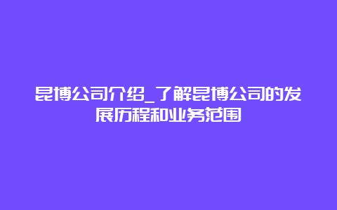 昆博公司介绍_了解昆博公司的发展历程和业务范围