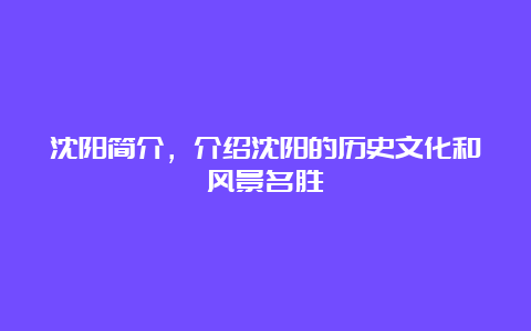 沈阳简介，介绍沈阳的历史文化和风景名胜