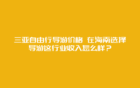 三亚自由行导游价格 在海南选择导游这行业收入怎么样？