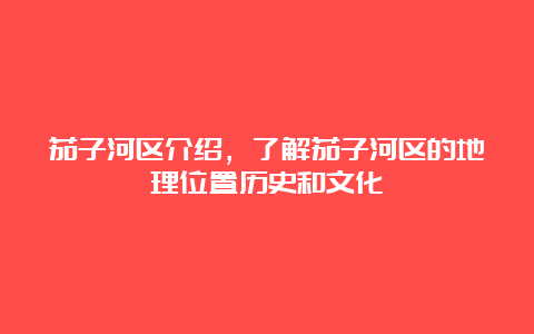 茄子河区介绍，了解茄子河区的地理位置历史和文化