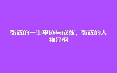 张辉的一生事迹与成就，张辉的人物介绍