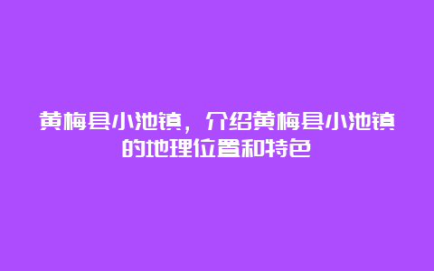 黄梅县小池镇，介绍黄梅县小池镇的地理位置和特色