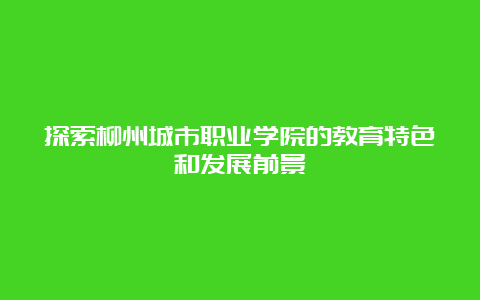 探索柳州城市职业学院的教育特色和发展前景