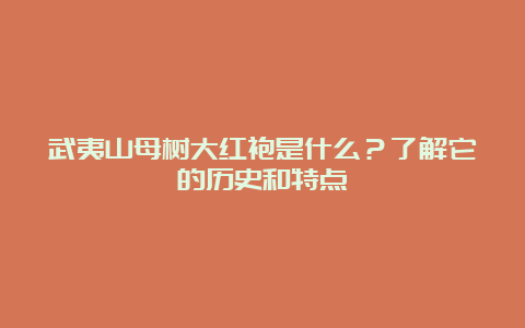 武夷山母树大红袍是什么？了解它的历史和特点