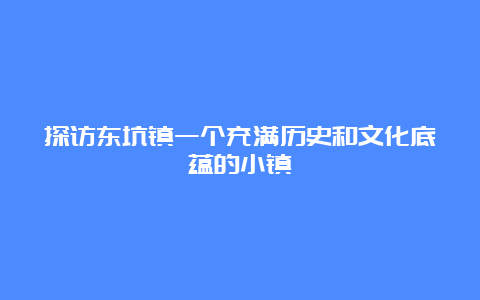 探访东坑镇一个充满历史和文化底蕴的小镇