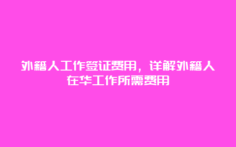 外籍人工作签证费用，详解外籍人在华工作所需费用