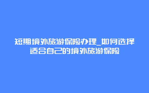 短期境外旅游保险办理_如何选择适合自己的境外旅游保险