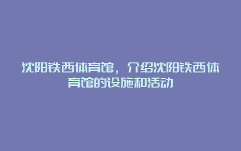 沈阳铁西体育馆，介绍沈阳铁西体育馆的设施和活动