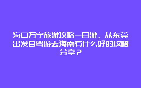 海口万宁旅游攻略一日游，从东莞出发自驾游去海南有什么好的攻略分享？