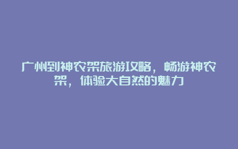 广州到神农架旅游攻略，畅游神农架，体验大自然的魅力