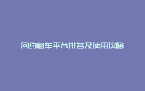 网约租车平台排名及使用攻略