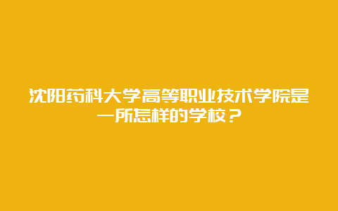 沈阳药科大学高等职业技术学院是一所怎样的学校？