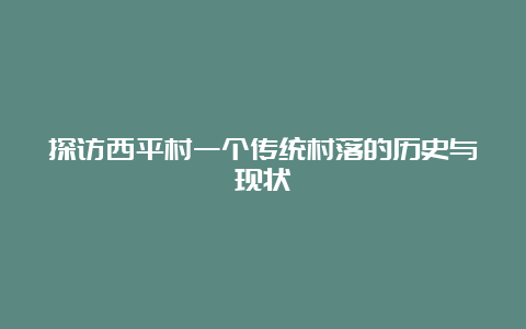 探访西平村一个传统村落的历史与现状