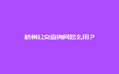 杭州公交查询网怎么用？