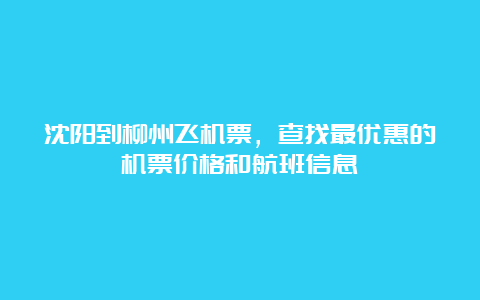 沈阳到柳州飞机票，查找最优惠的机票价格和航班信息