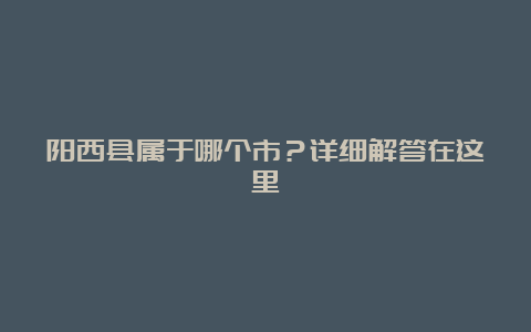 阳西县属于哪个市？详细解答在这里