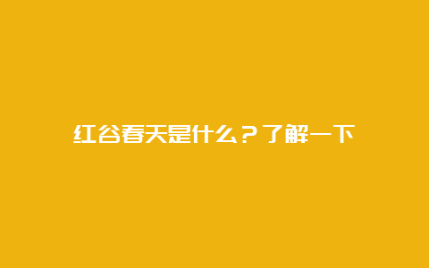 红谷春天是什么？了解一下