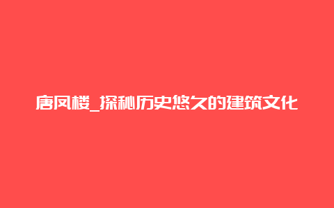 唐凤楼_探秘历史悠久的建筑文化