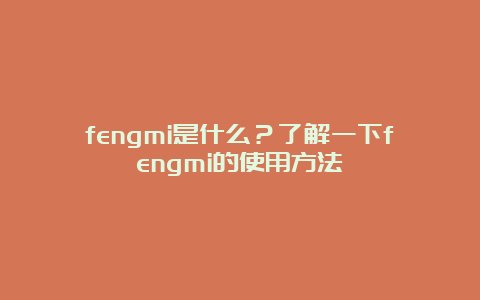 fengmi是什么？了解一下fengmi的使用方法