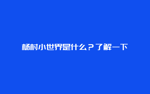 杨村小世界是什么？了解一下