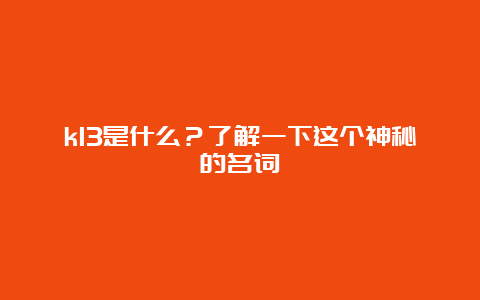 k13是什么？了解一下这个神秘的名词