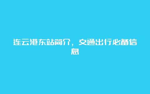 连云港东站简介，交通出行必备信息