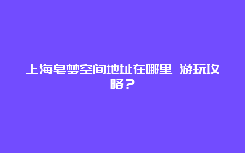 上海皂梦空间地址在哪里 游玩攻略？