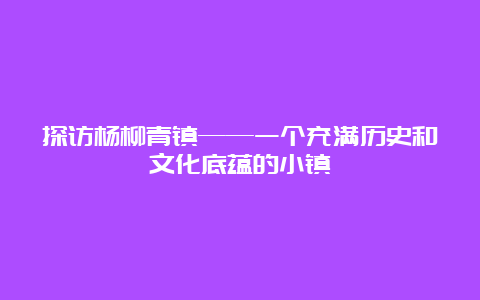 探访杨柳青镇——一个充满历史和文化底蕴的小镇