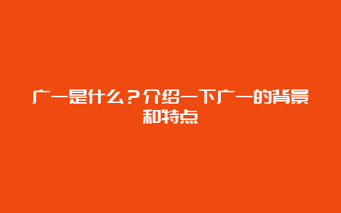 广一是什么？介绍一下广一的背景和特点