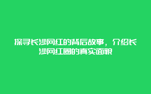 探寻长沙网红的背后故事，介绍长沙网红圈的真实面貌