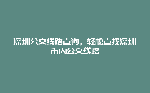 深圳公交线路查询，轻松查找深圳市内公交线路