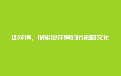 沙洋镇，探索沙洋镇的历史和文化