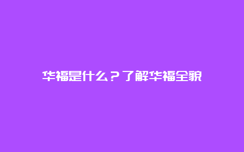 华福是什么？了解华福全貌