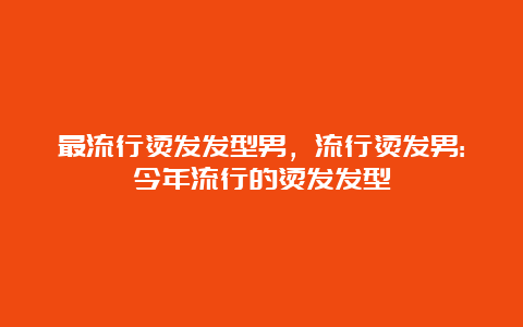 最流行烫发发型男，流行烫发男:今年流行的烫发发型