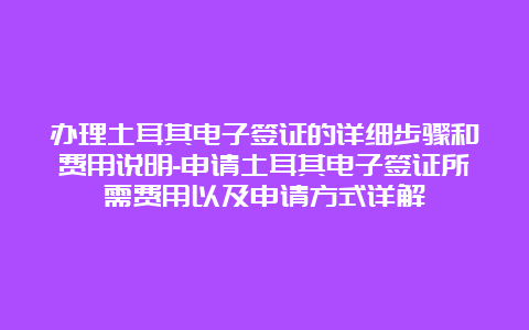 办理土耳其电子签证的详细步骤和费用说明-申请土耳其电子签证所需费用以及申请方式详解