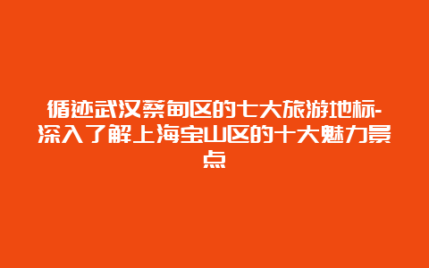 循迹武汉蔡甸区的七大旅游地标-深入了解上海宝山区的十大魅力景点