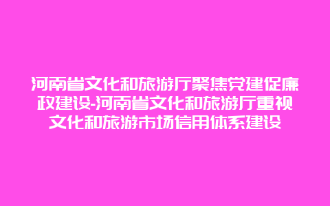 河南省文化和旅游厅聚焦党建促廉政建设-河南省文化和旅游厅重视文化和旅游市场信用体系建设