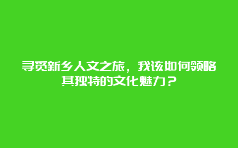 寻觅新乡人文之旅，我该如何领略其独特的文化魅力？