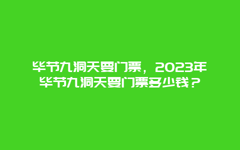 毕节九洞天要门票，2024年毕节九洞天要门票多少钱？