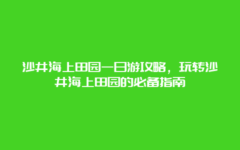 沙井海上田园一日游攻略，玩转沙井海上田园的必备指南