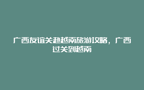 广西友谊关赴越南旅游攻略，广西过关到越南