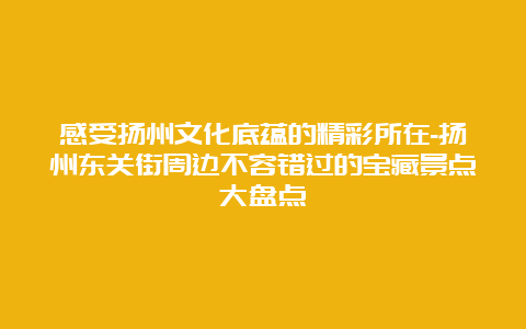 感受扬州文化底蕴的精彩所在-扬州东关街周边不容错过的宝藏景点大盘点