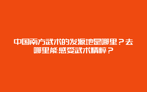 中国南方武术的发源地是哪里？去哪里能感受武术精粹？